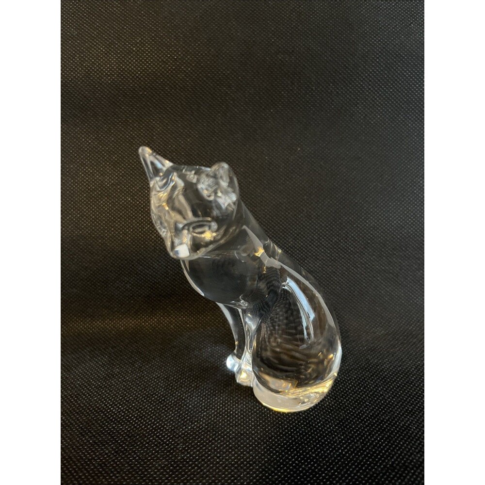 Lenox Fine Crystal Cat Figurine 1990s Feline Glass Sculpture Paperweight Decor